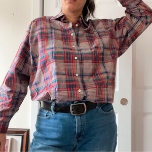 Vintage 90s Ann Taylor women’s plaid long sleeve coastal grandmother shirt L